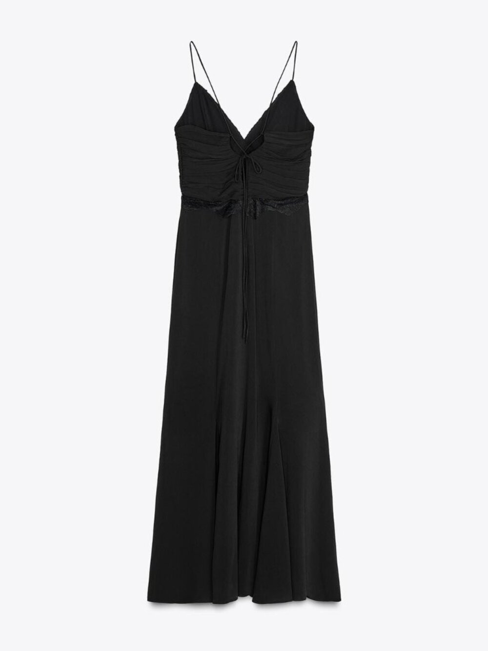 New Zara Lingerie-Style Spaghetti Straps V-Neck Lace Detail Black Midi Dress XS - Picture 7 of 7